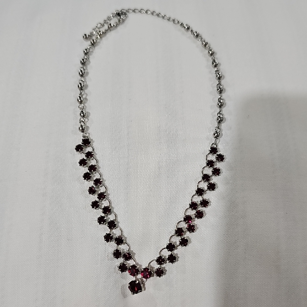 Source Unknown Silver and Red Checkerboard Necklace